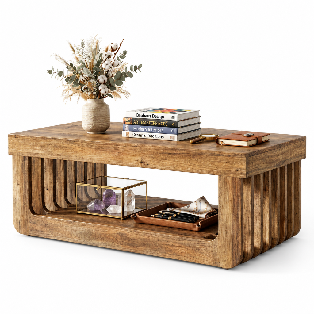 Table Basse Rectangulaire Rangement fond blanc