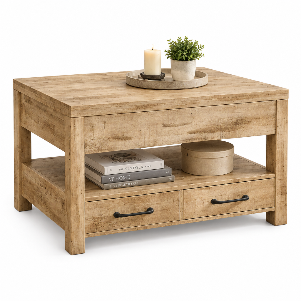 Table basse relevable rangement fond blanc
