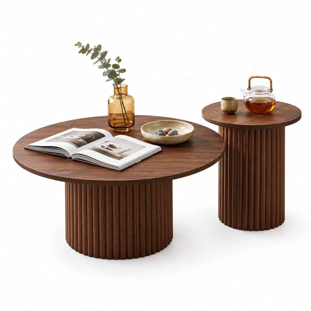 Tables rondes gigognes bois fond blanc